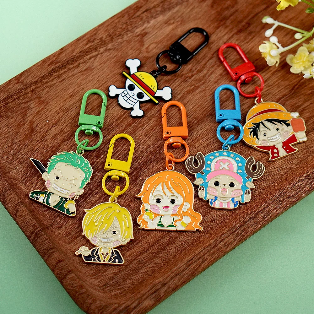 6Pcs One Piece Anime Keychains Luffy Zoro Nami Sanji Chopper Enamel Key Ring Bag Pendant view 2