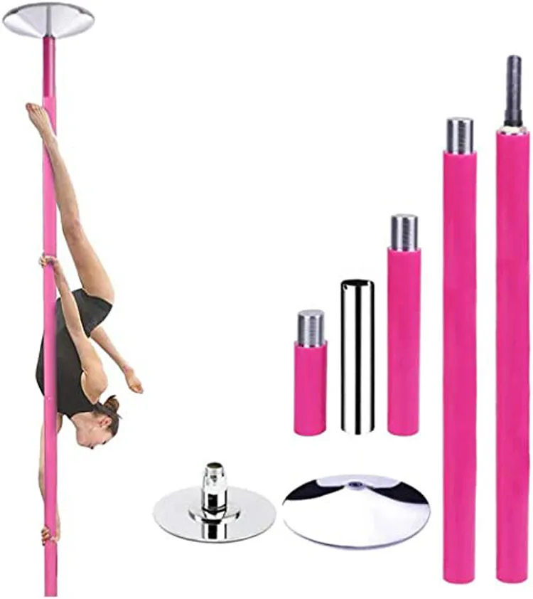 Professional Static Spinning 45mm Pink Silicone Portable Dance Pole with Extension