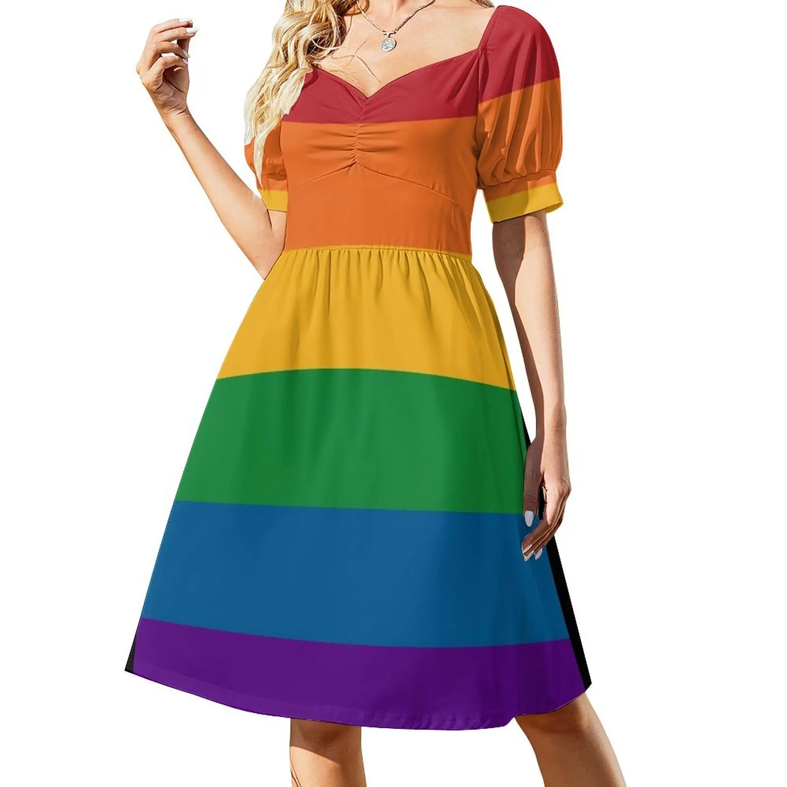 

Seamless Repeating LGBTQ Pride Rainbow Flag Background Short Sleeved Dress dress women summer 2025 dress women summer