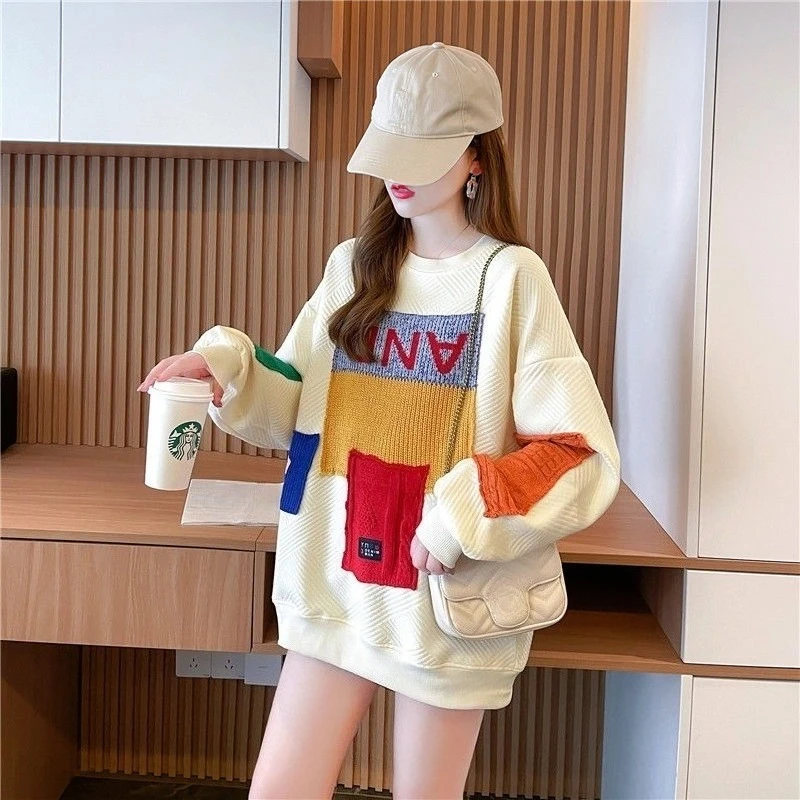 Pullover da donna girocollo a contrasto di colore Top anni '90 Vintage Estetico Sport Kpop Designer Emo Novità Felpa casual da donna