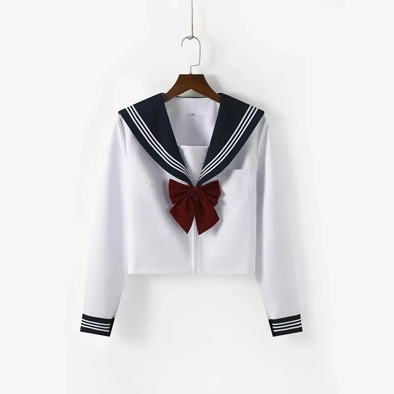 Three Book Sailor Suit JK Uniform Long Sleeve Pleated Skirt Suit Spring and Autumn Style Blue Pleated Skirt  Schoolgirl Uniform