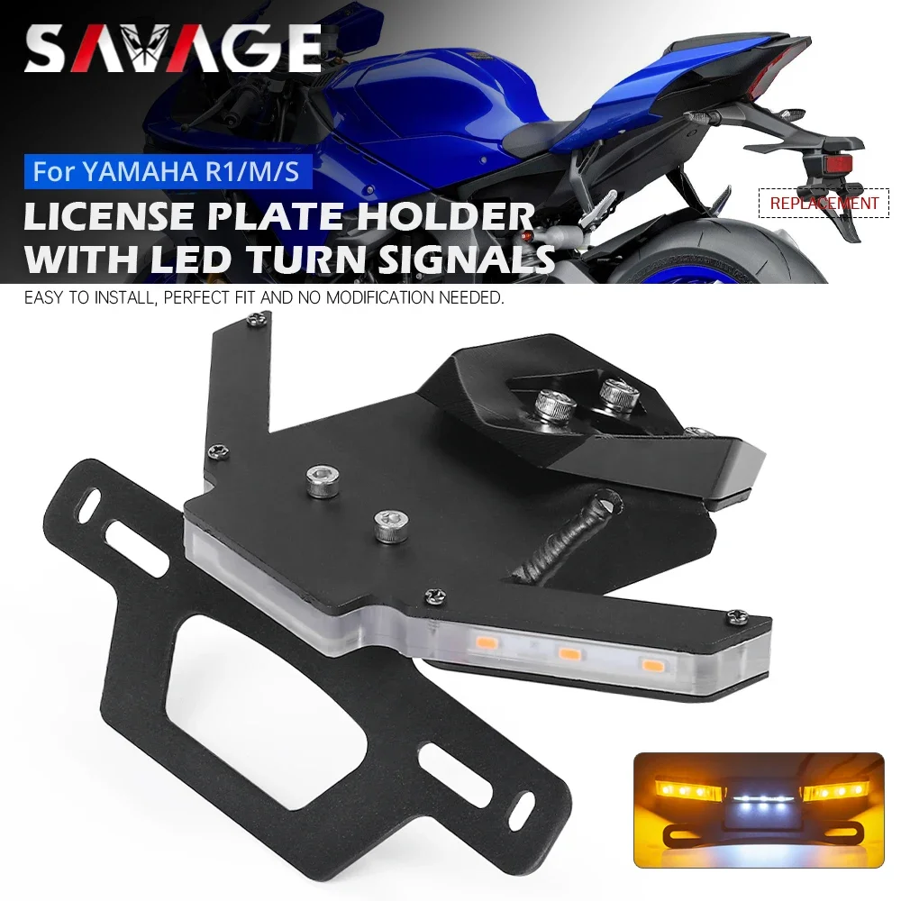 

For YAMAHA YZF R1/M/S R1M R1S 2015-2023 Motorcycle License Plate Holder W/ LED Flasher Turn Signal Tail Tidy Fender Eliminator