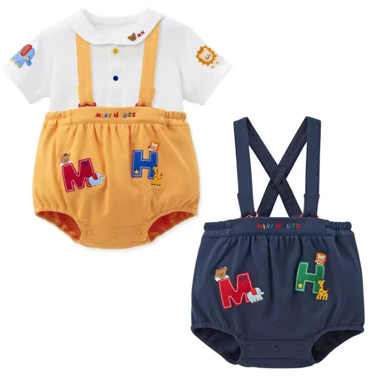 2025 Summer Baby Boys Girls Overalls Shorts Cartoon Bear 100% Cotton Kids Embroidery Suspender Shorts 80-110 Original MK