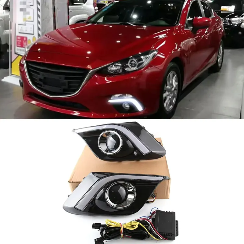 

2Pcs DRL For Mazda 3 Mazda3 Axela 2014 2015 2016 LED Daytime Running Lights Daylight Fog lamp with turn signal light