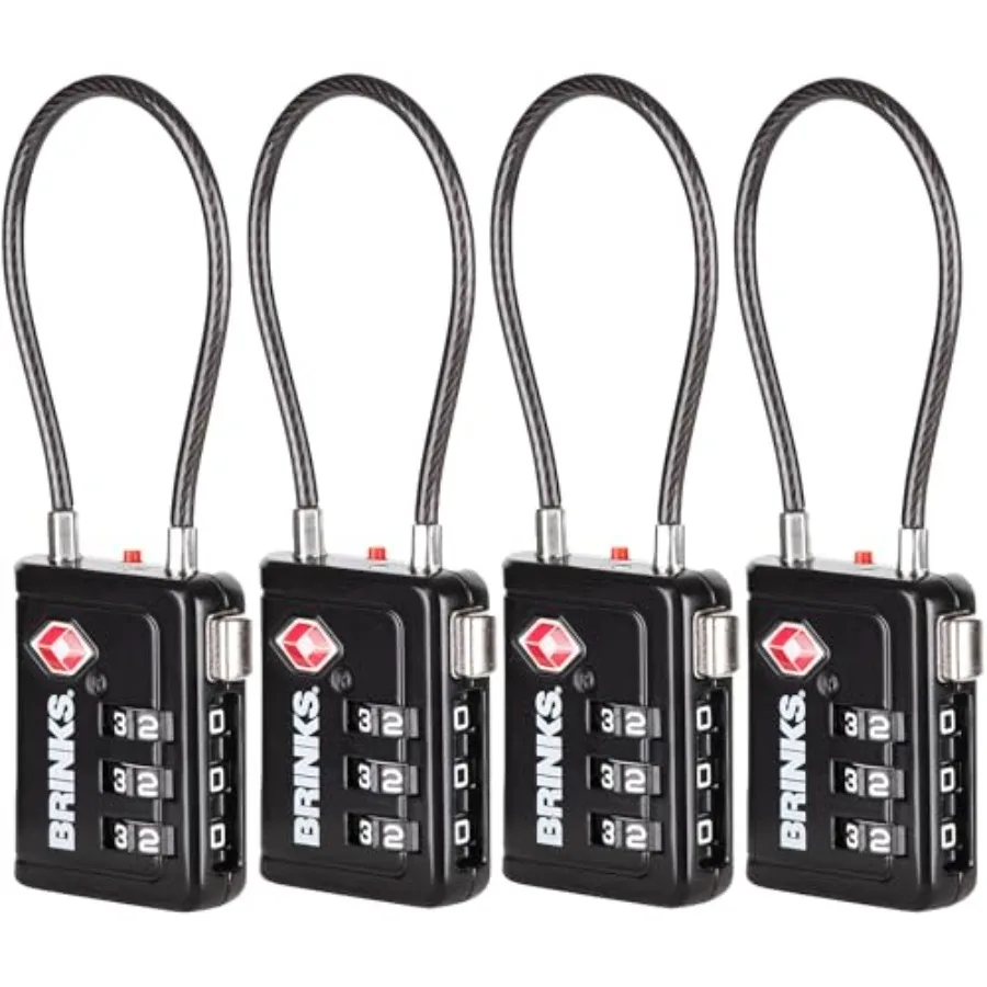 

TSA Accepted Indicator Lage Lock, - Resettable 3-Dial Combination, 2.5 inch Long Cable Shackle, New More Secure TSA008 Key, 4 P