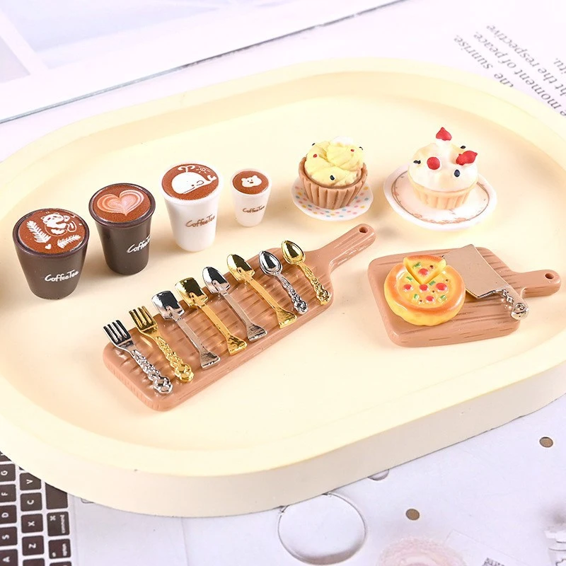 ミニチュアスプーン付きヴィンテージメタルカトラリー,ドールハウス装飾アクセサリー,ミニキッチン食器,ドールハウス装飾,10個,1:12