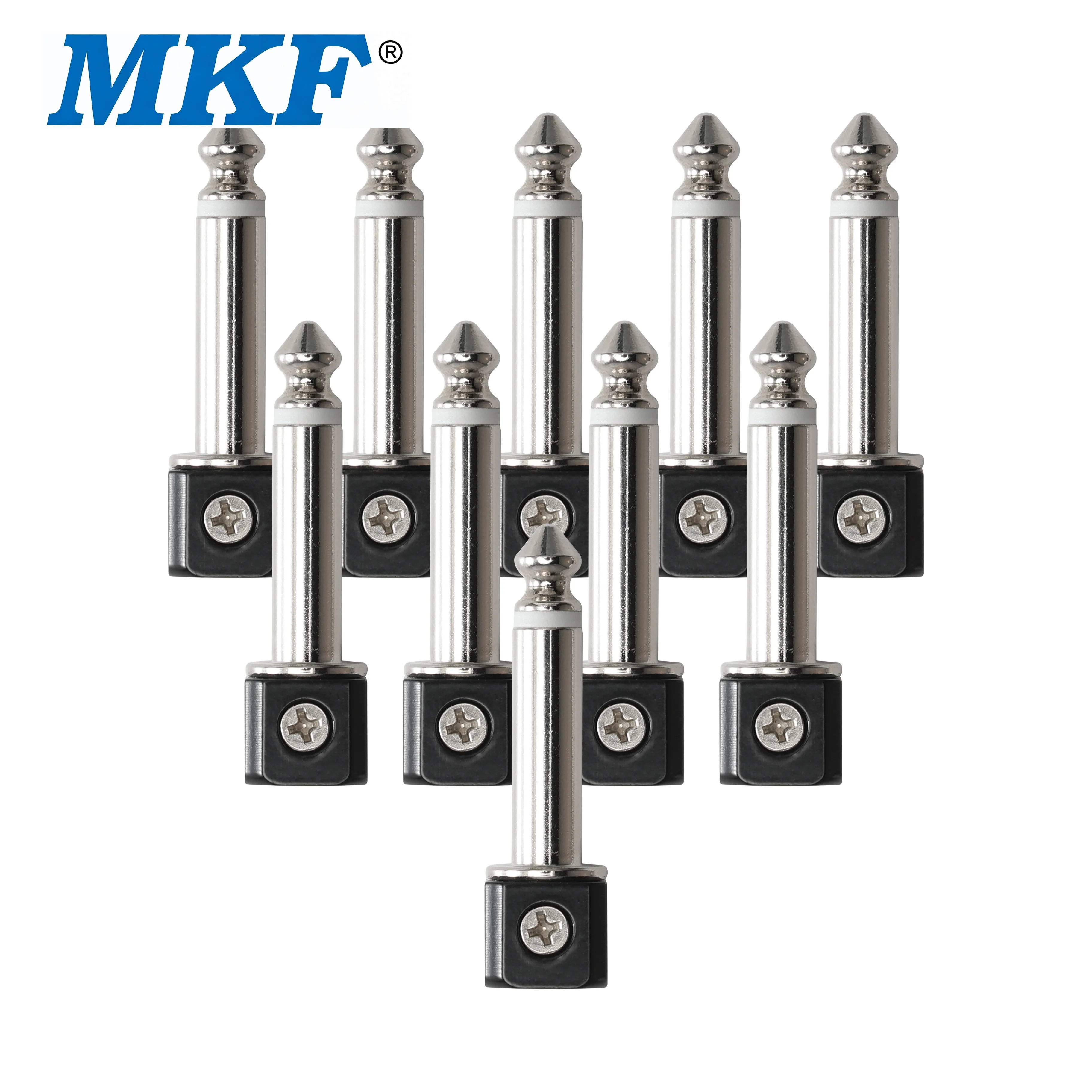MKF 10Pcs Solderless Mini DIY 6.35mm Mono Plug, Right Angle Screw Connector Compact  Audio Jack for Effect Pedal，Fits 5mm Cable