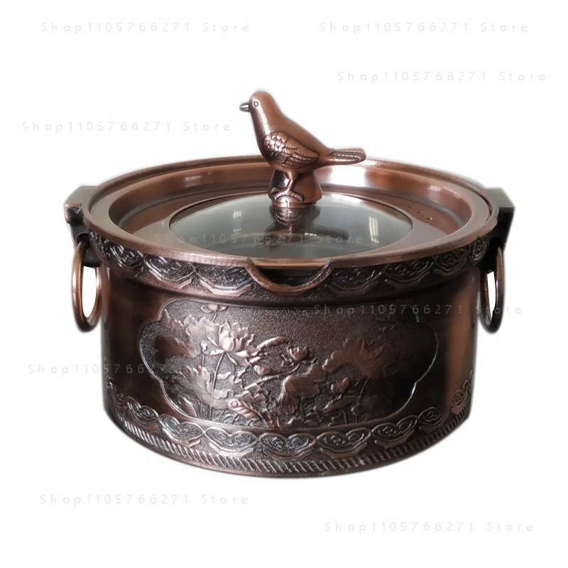 Single stainless steel small hot pot imitation copper retro self-service soup pot induction cooker pot thickened