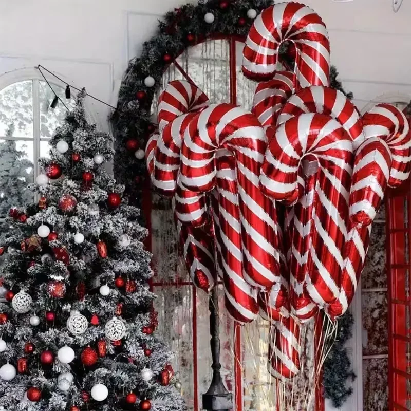 30/20/10pcs Large Christmas Candy Cane Foil Balloon Red Xmas Walking Stick Candy Helium Balloons New Year Carnival Festival Holi