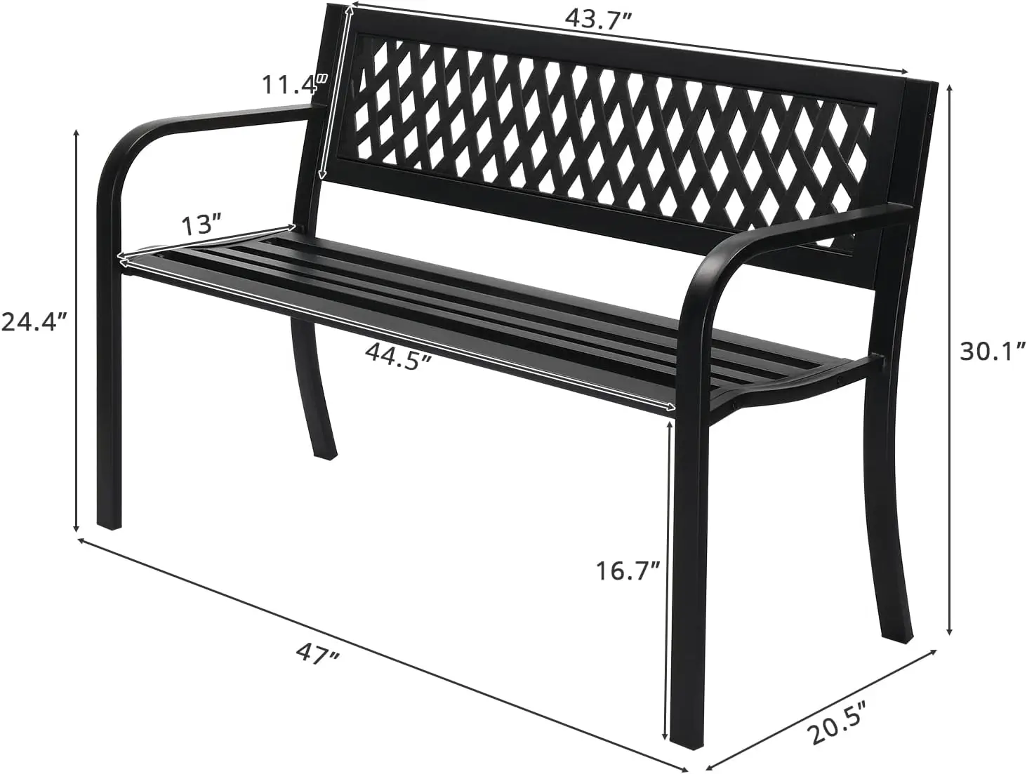 Outdoor Porch Patio Metal Garden Bench w/PVC Back, Steel Black Outdoor Park Bench for Yard Lawn Decor Deck Entryway, Black