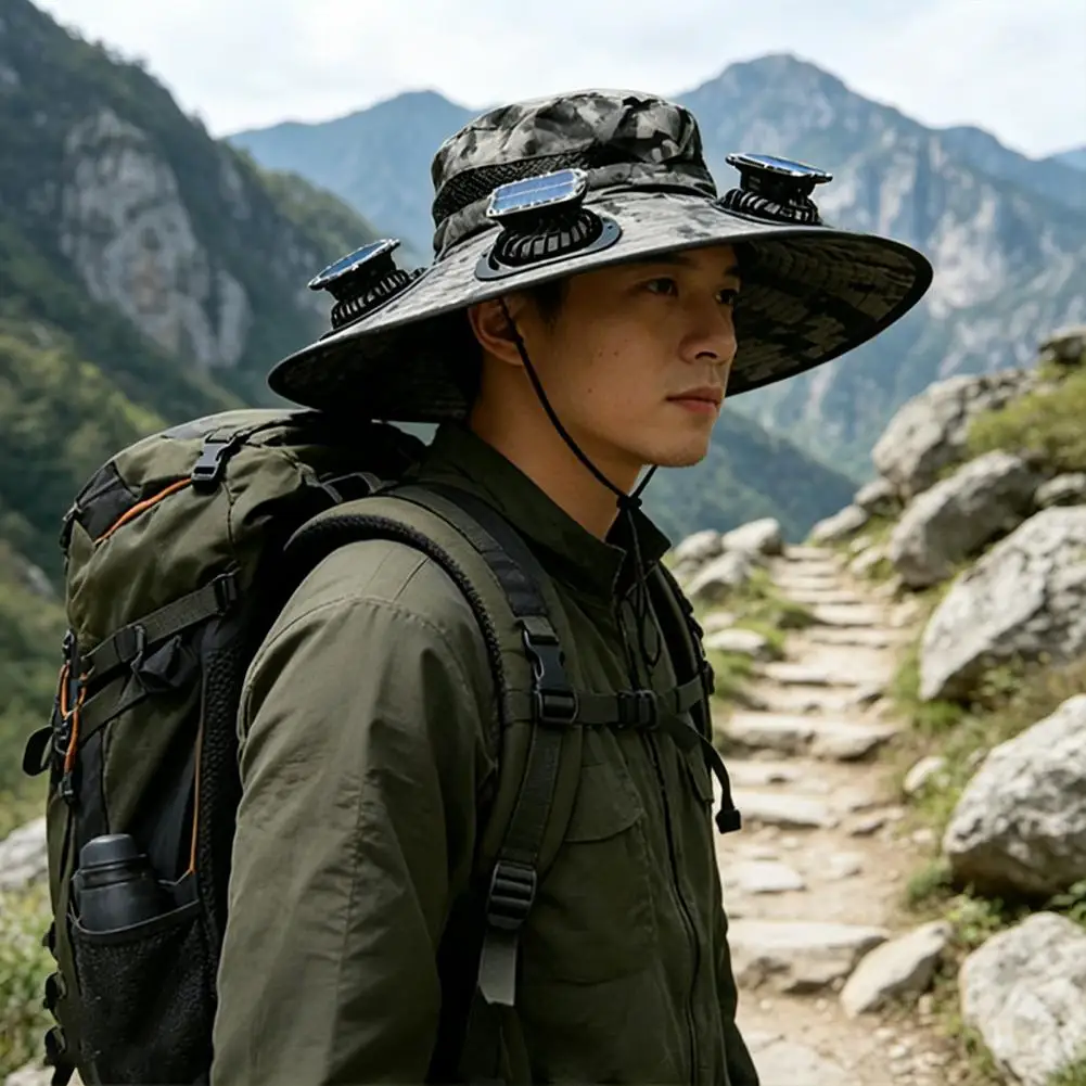 Solar Fan Hat Skin-friendly Sun Hat Portable Sun Hat with Built-in Fan Solar Powered Outdoor Cap Upf 50 Breathable for Hiking