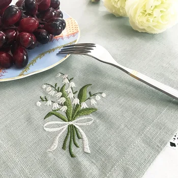 @ RD2207, ลิลลี่แห่งหุบเขา, ดอกไม้ปักผ้าลินินผ้าฝ้าย, ผ้าเช็ดปาก, เสื่อโต๊ะ, งานแต่งงาน, โรงแรม, Airbnb, ร้านอาหาร46x46cm