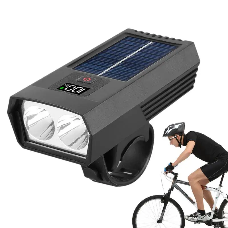 solar Bicycle Light Waterproof Rechargeable Headlight Bright Solar Bicycle Light Batteried LED With Digital Display Night Riding