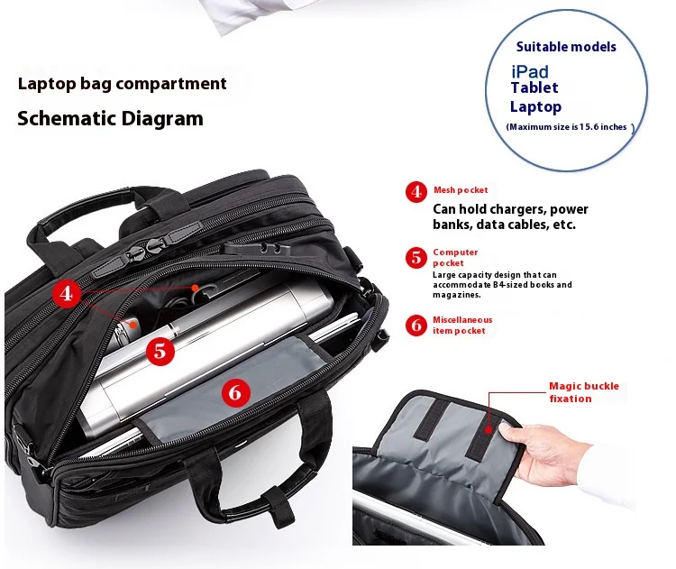 Large Capacitor Bag with Password 3WAY Handheld Double Shoulder Bapa Waterproof Business Nylon Notebook Bag