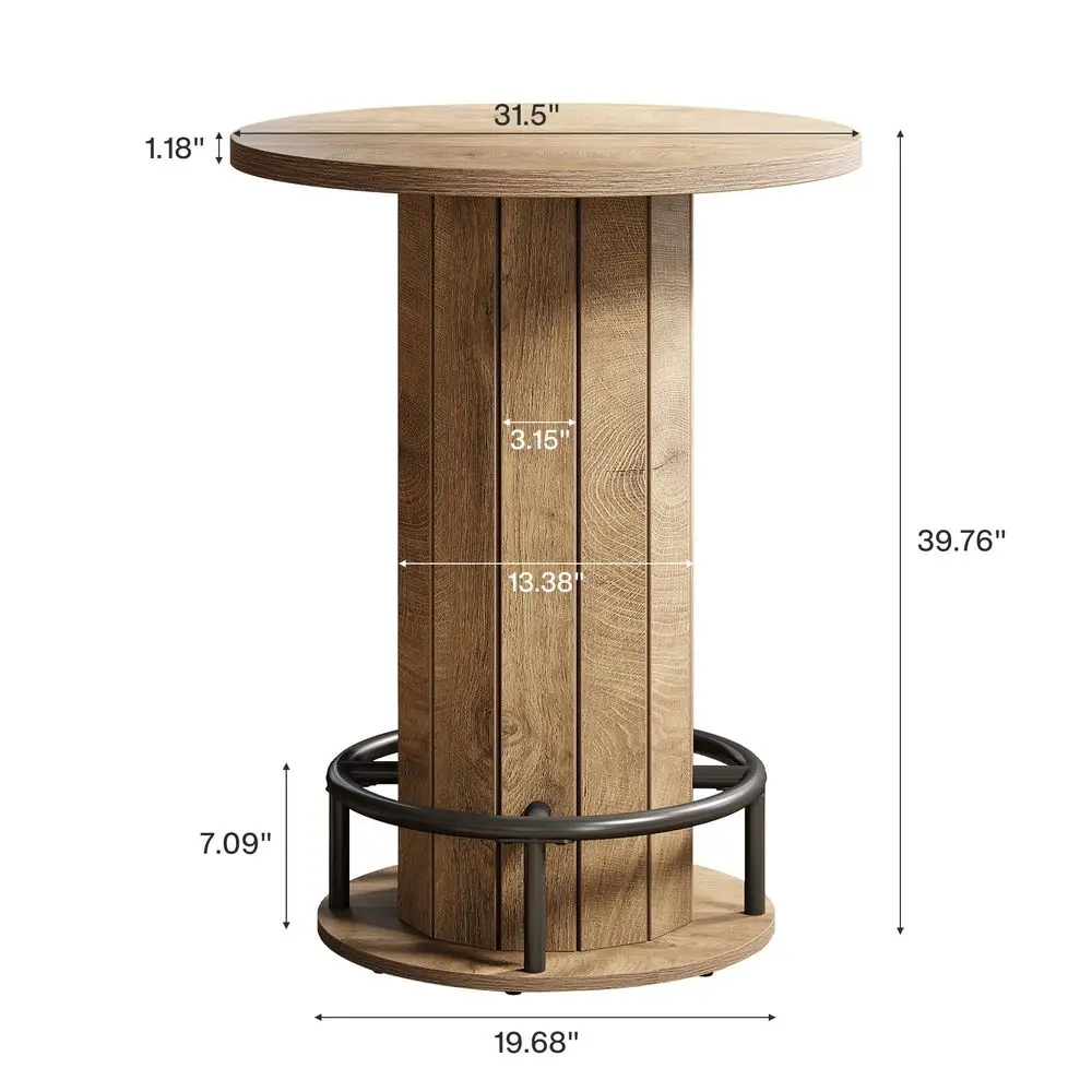 Round Dining Table Set of 4, Bar Height Commercial Kitchen Table with Wood Strip Base and Footrest, for Dining Room, Restaurant