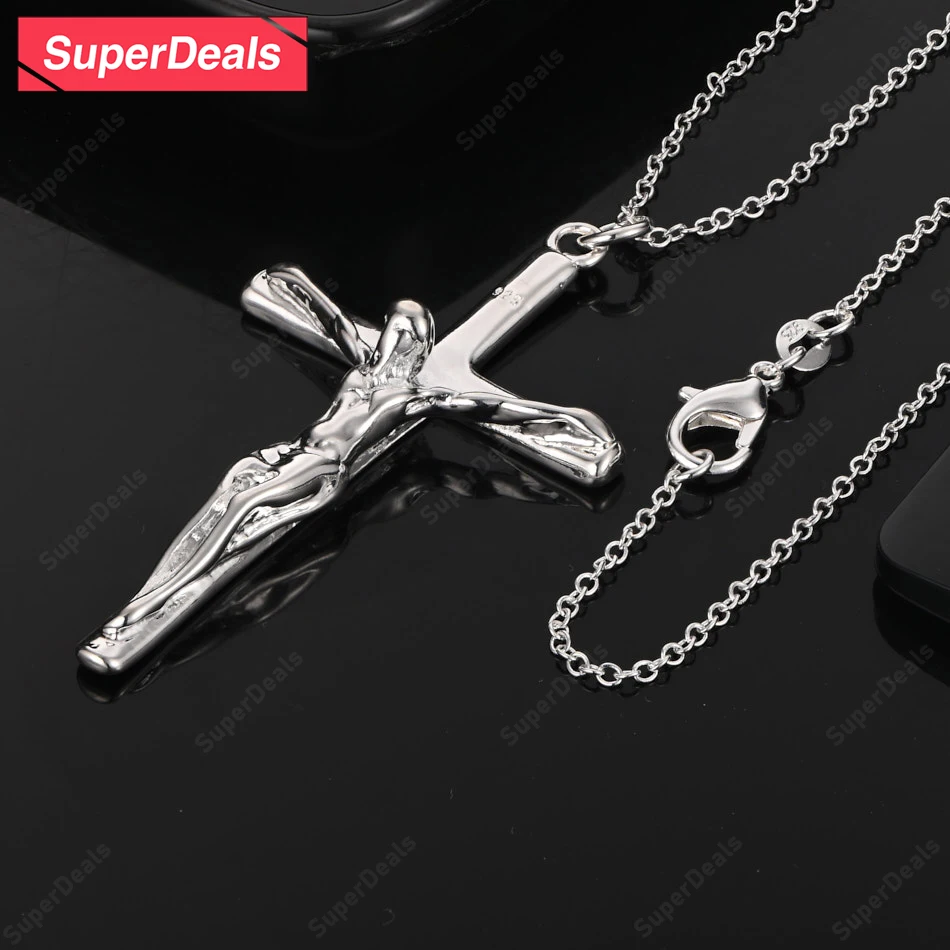 

Superdeals 16-30 Inch 925 Sterling Silver Jesus Cross Pendant Necklace Women Christmas Party Fashion Classic Jewelry Accessories