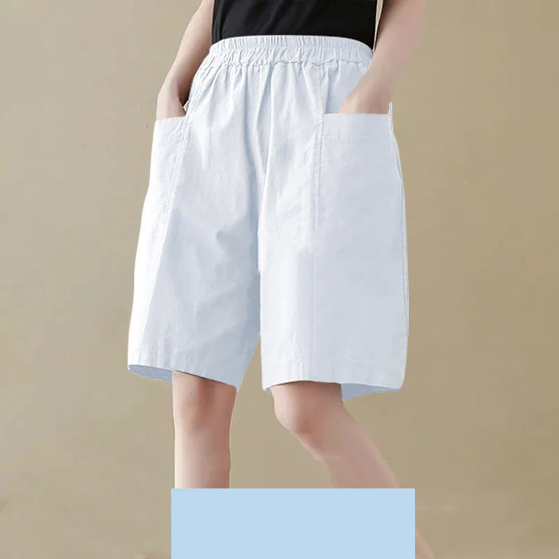 Summer Pockets Patchwork Loose Shorts Elastic Waist Black All-match Youth Casual Wide Leg Shorts Fashion Vintage Women Clothing
