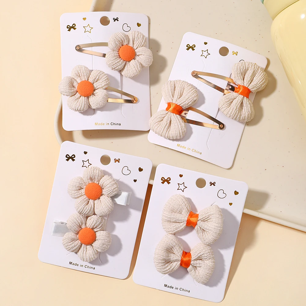 8pcs/set Children\'s Cute Fabric Flower Bow Pair Clip Hair Accessories Set Girl Hairpin Temperament Clip Baby Headdress Wholesale