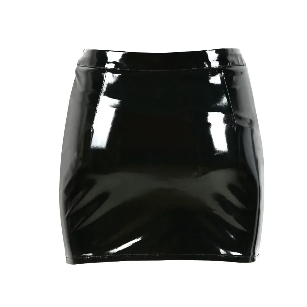 Women Sexy Zip Up Buckled Wet Look PVC Slim Pencil Skirt Party Clubwear Gothic Black Leather Mini Skirts