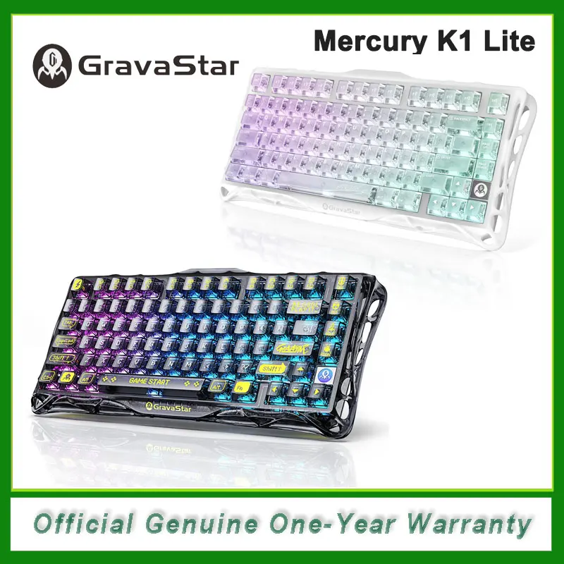 GravaStar Mercury K1 Lite 75% ゲーミングキーボード、2.4GHz/BT/有線