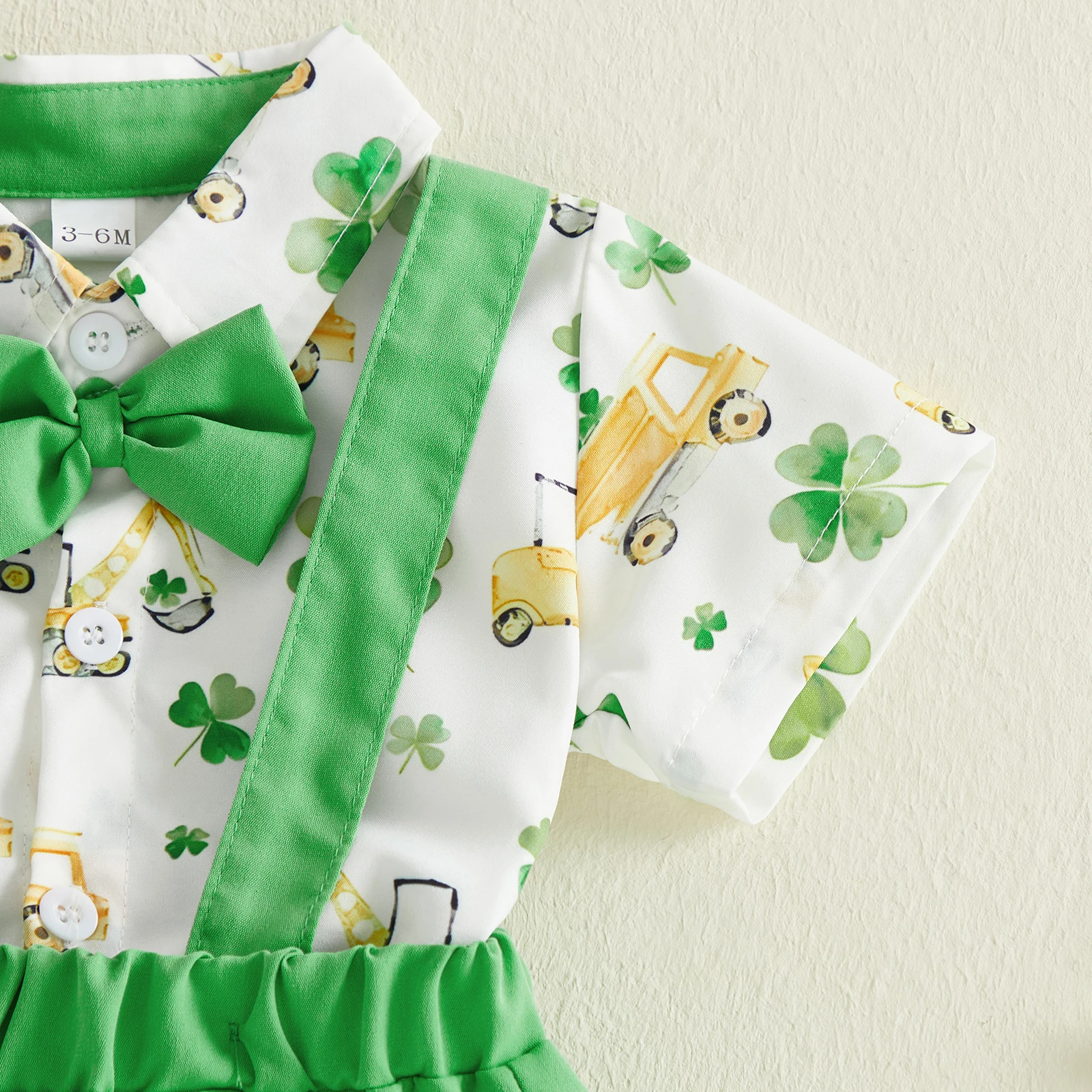 طفل الفتيان 2 قطعة ملابس الربيع قصيرة الأكمام البرسيم طباعة رومبير الحمالة مجموعة تي شيرتات قصيرة للأطفال الوليد الأولاد الملابس الرسمية مجموعة #6