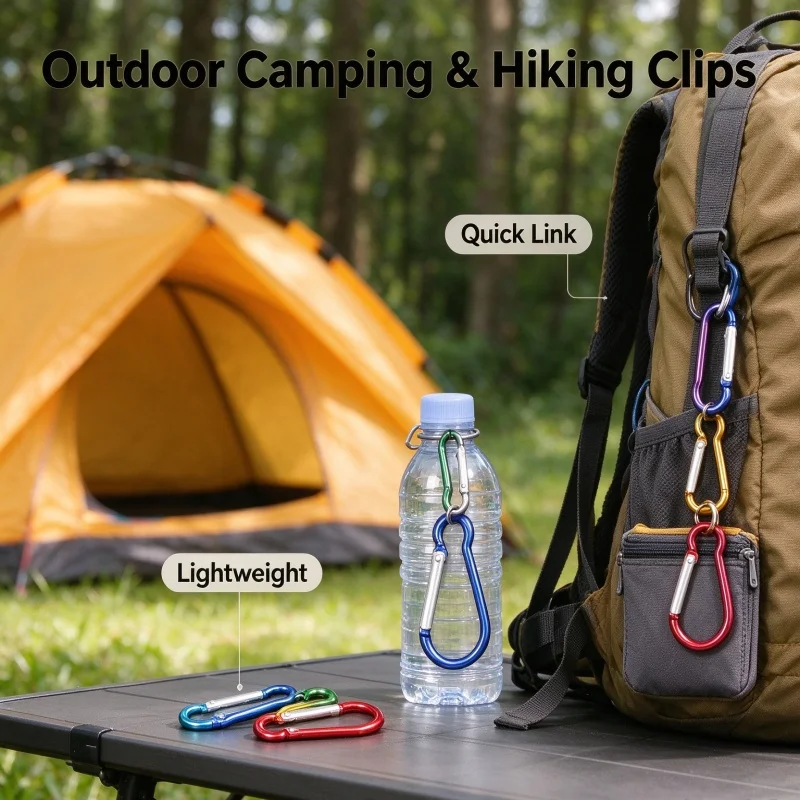 Aluminum Alloy Carabiner Clips, D Shape Spring Loaded Hook Keychain Buckle Random Color for Camping Hiking Backpack DIY Crafts