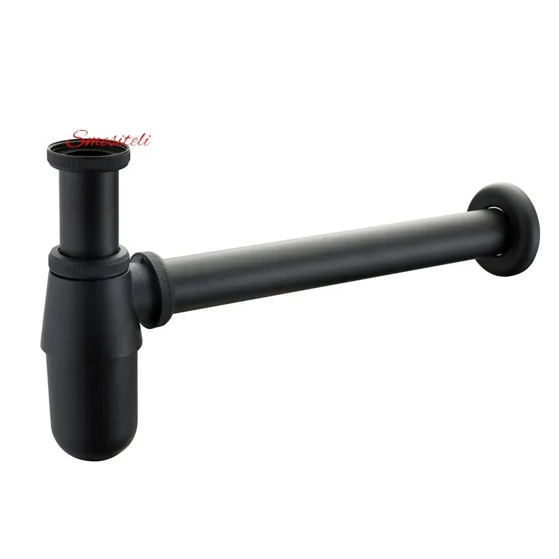 

Smesiteli New Arrival Promotions Brass Matte Black Finish Bathroom Basin Sink Tap Round Style Bottle Waste Trap Drain P-trap