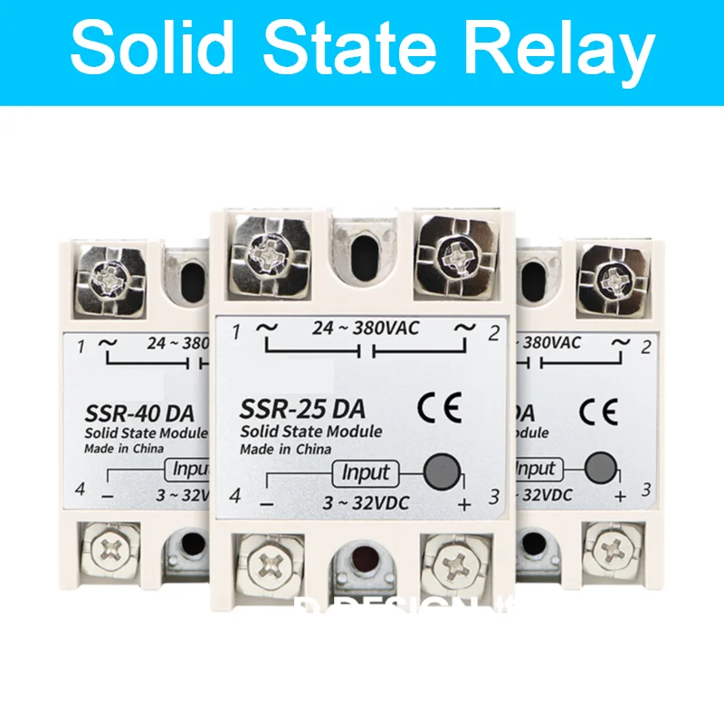

Solid State Relay Single Phase Small SSR-10DA SSR-25DA SSR-40DA SSR-60DA SSR-80DA SSR-100DA DC Control AC DD DA AA