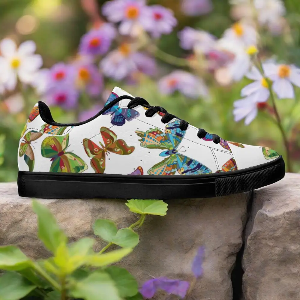 

Customizable butterfly print stylish black sole casual sneakers for men and women