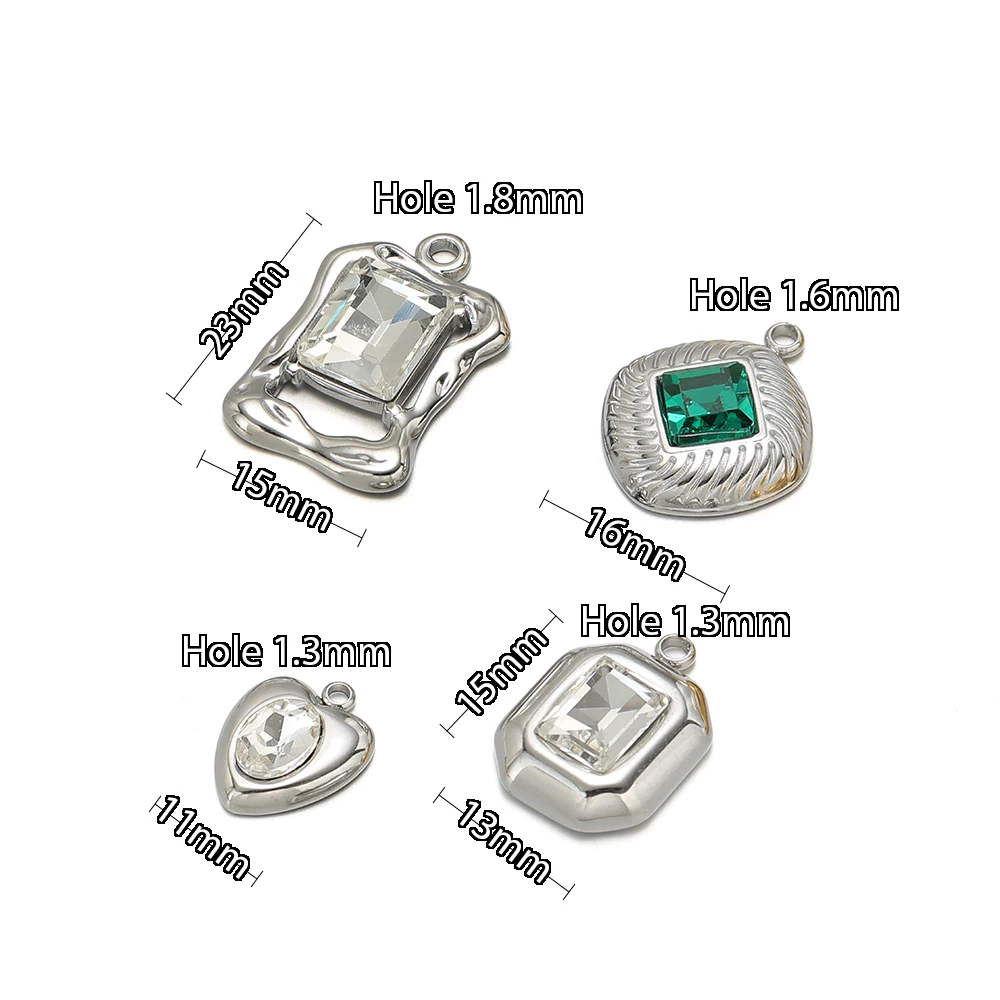 5 Stück Trendige Edelstahl-Metall-Herz-Anhänger mit Kubischem Zirkon, Goldene Tropfen-Halskette, Armband, DIY-Zubehör, Wasserdicht – Detail 3
