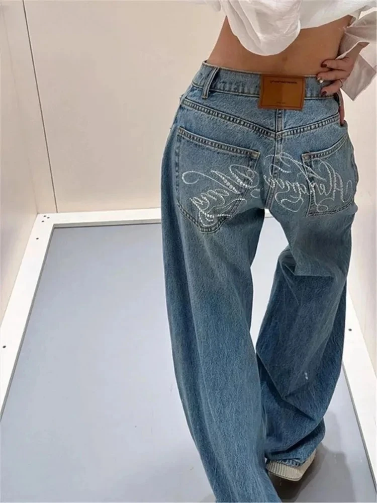 

Harajuku Full Length Baggy Emo Denim Trouser 2025 Autumn Y2K 2000s Blue Pants Women's Casual Retro Loose Jeans