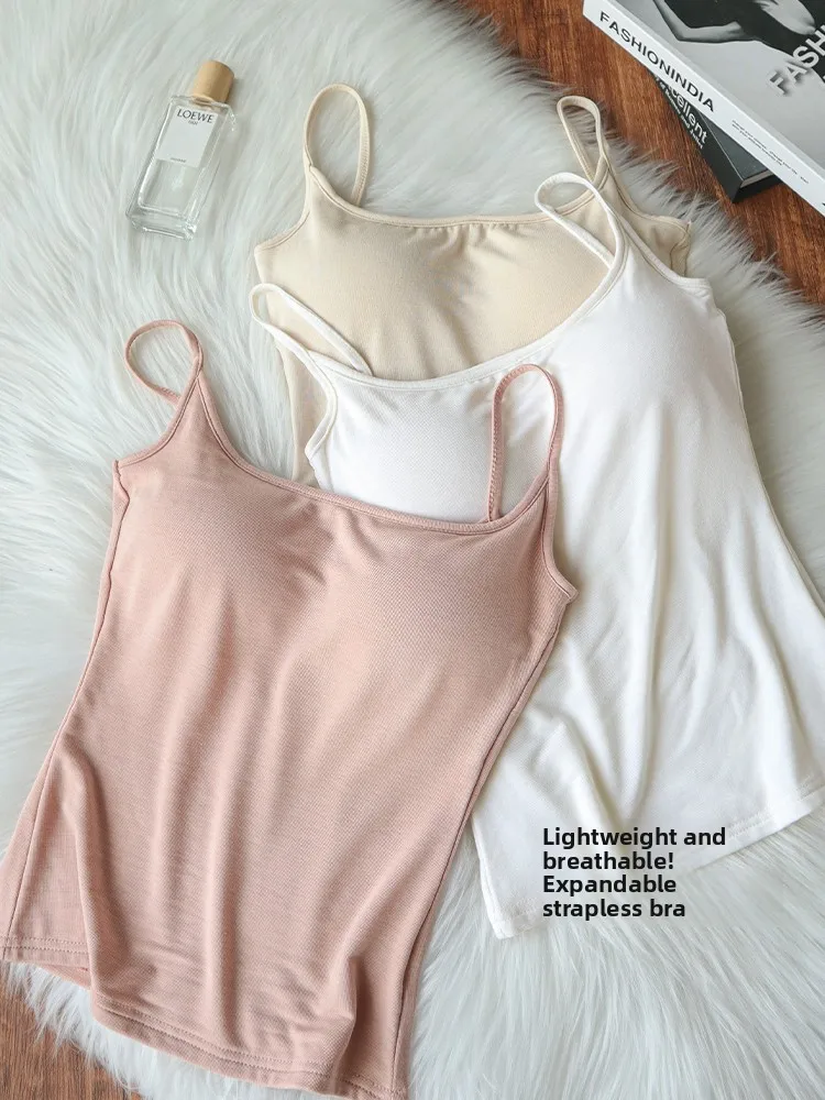 

Women's Summer Thin Tank Top with Chest Pad Thi Ba Vest Base Layer Top Outerwear Versatile Comfortable Pure Color Design