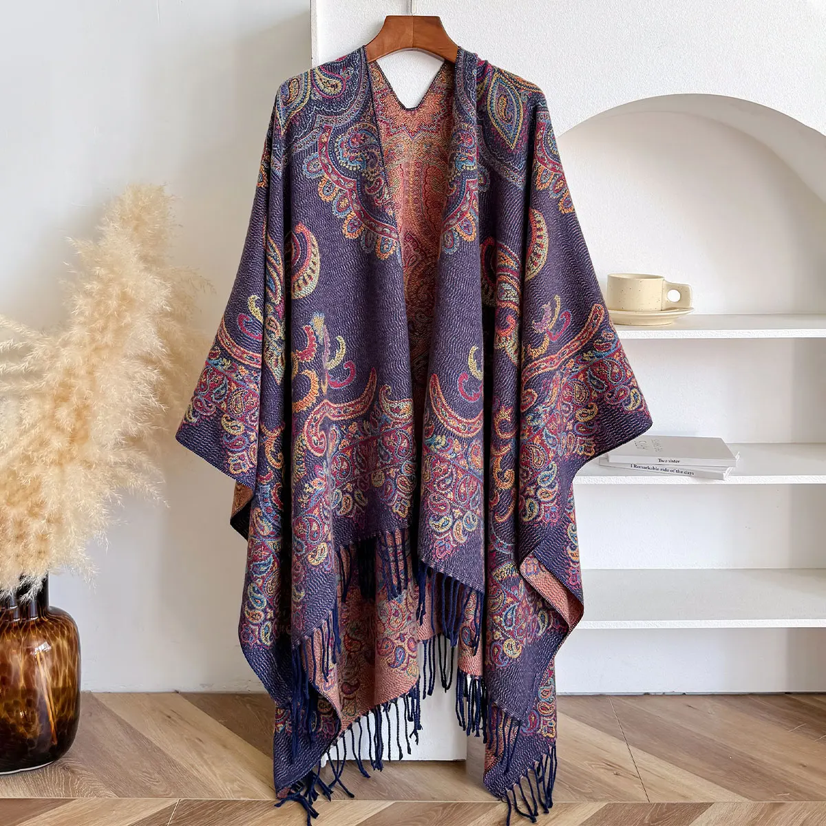 

Winter Women Warm Slit Large Shawl Double Sided Paisley Print Thickening Blanket Luxury Scarf Female Pashmina Keep Warm Cloak