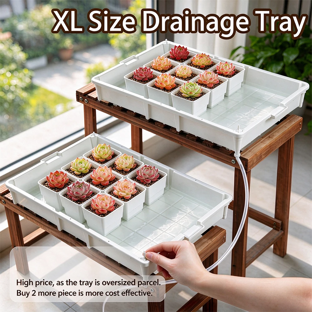 Meshpot Garden Tray Plant Tray Flower Saucer Succulent Pots with Tray for Drainage and Soaking Thick Rectangular Pallet white