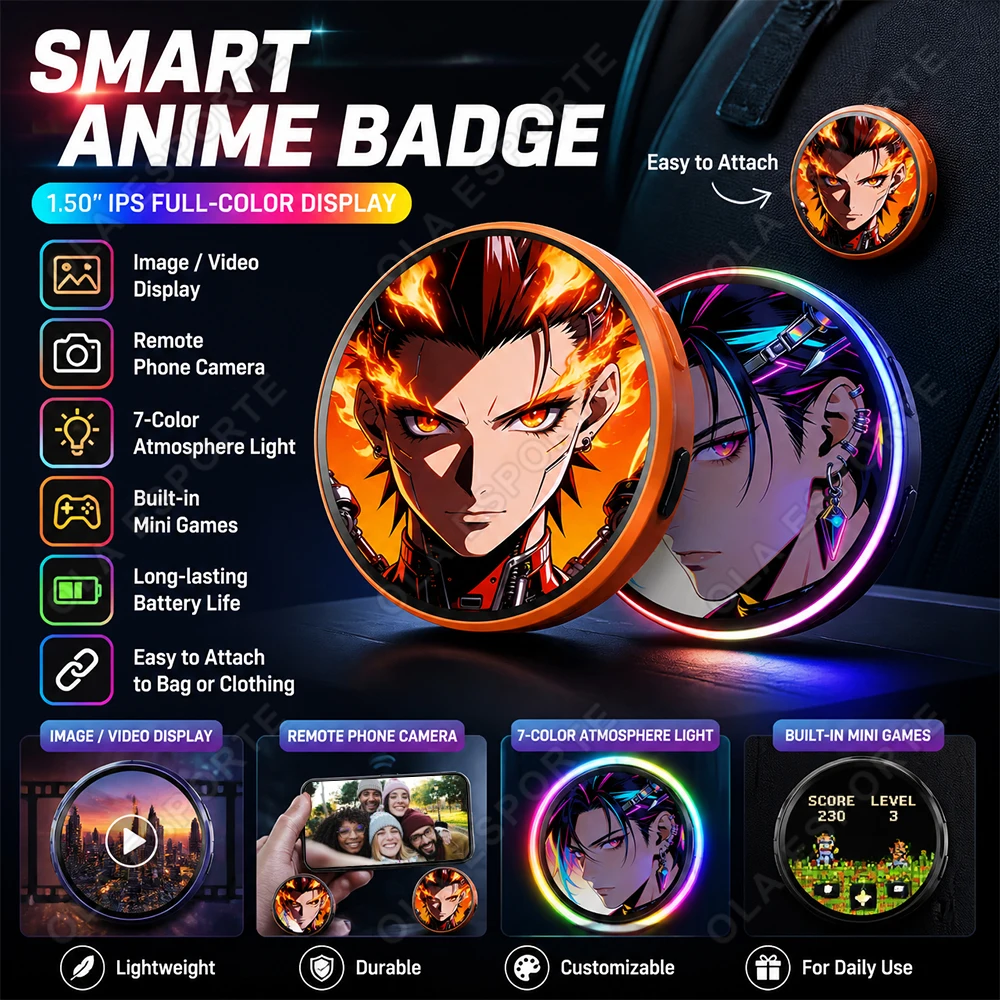 Dynamic Electronic Badge Display Pin 1.5 In Touch Screen Anime E-Badge For Game Peripherals Excellent Fans Friends Birthday Gift
