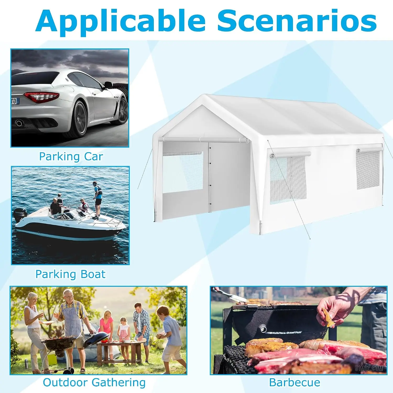 10x20 FT Heavy Duty Carport Canopy with Removable Sidewalls & Roll-up Ventilated Windows, Customized