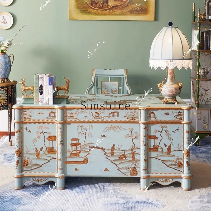 French painted desk solid wood writing desk luxury national style desk  FT