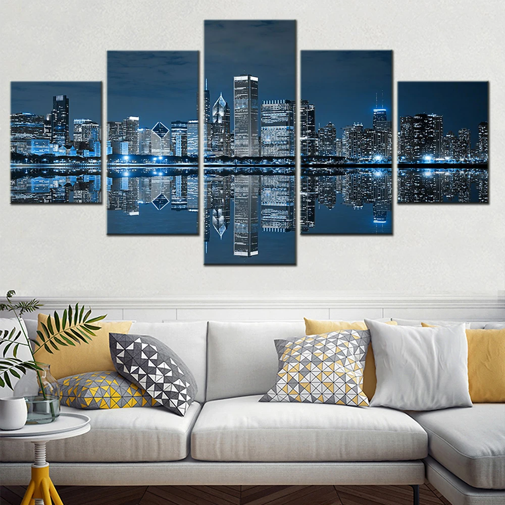 5 Pieces Canvas Painting Home Decorative Picture Cityscape Skinnerolson Chicago Poster Inteior Mural Living Room Artwork Framed