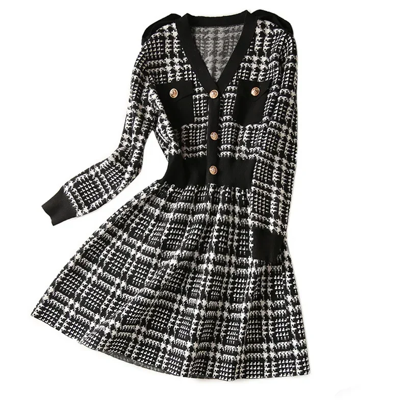 Autumn and winter new small fragrant vintage knit dress son high-grade temperament of a thin sweater dress lady