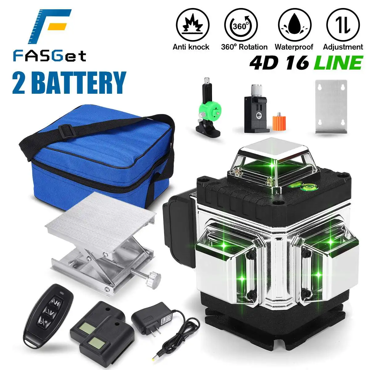 fasget 16 linhas 4d nivel do laser auto nivelamento 360 horizontal e vertical cruz super poderoso verde feixe de laser de linha de nivel a laser 01