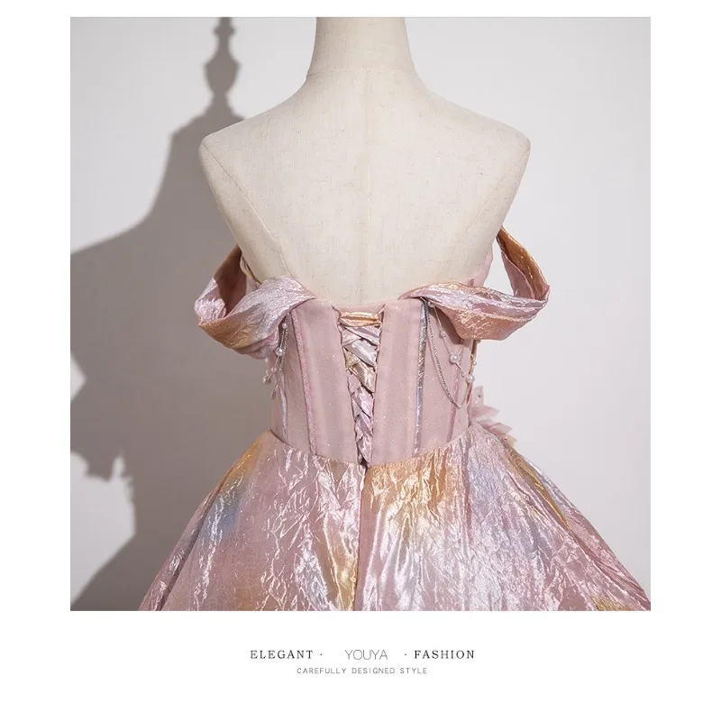 Vestido de noite sem alças sexy rosa feminino personalizado, emagrecimento de banquete elegante, exame de arte, vestido de performance solo