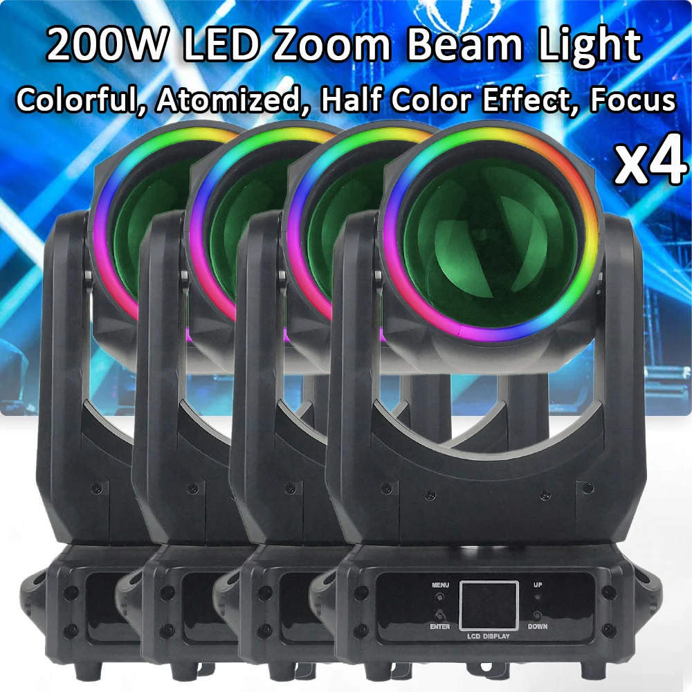 4Pcs/Lot 200W LED Beam Moving Head Lighting Satge Lights Multiple Colour DMX Control For DJ Disco Performance Wedding Nightclub