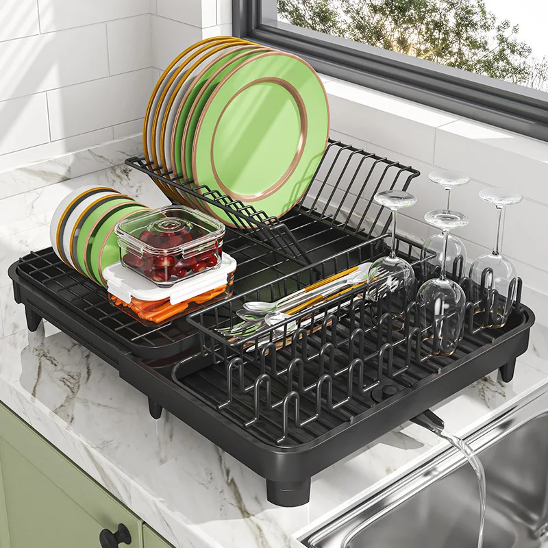 Kitchen Bowl Rack Multi-Functional Home Countertop Sink Bowl Dishes Water Cup Chopsticks Tableware Drain Storage Rack