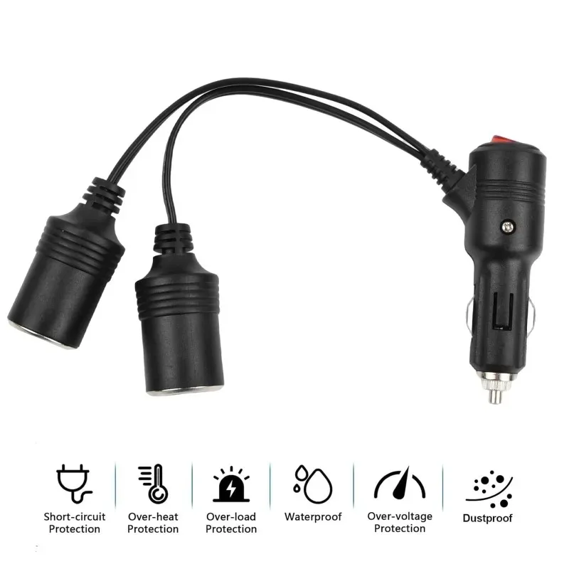 جديد 1 قطعة ولاعة السجائر في السيارة 12-24 فولت محول الفاصل ل 1 ذكر إلى 2 أنثى مآخذ Y الفاصل مع مفتاح إيقاف 20 سنتيمتر #1
