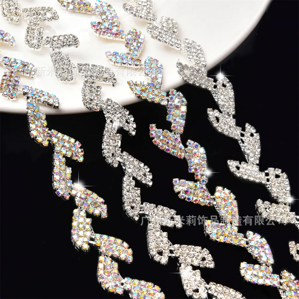 3yard Willow Leaf Rhinestone Flower Chain Welding Leaf Shaped Claw Chain DIY Clothing Collar Headdress Sticker Diamond Chain