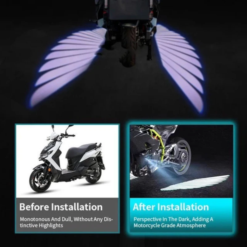 Proyector de luz LED para motocicleta, 2 piezas, alas de Ángel fantasma, luz láser