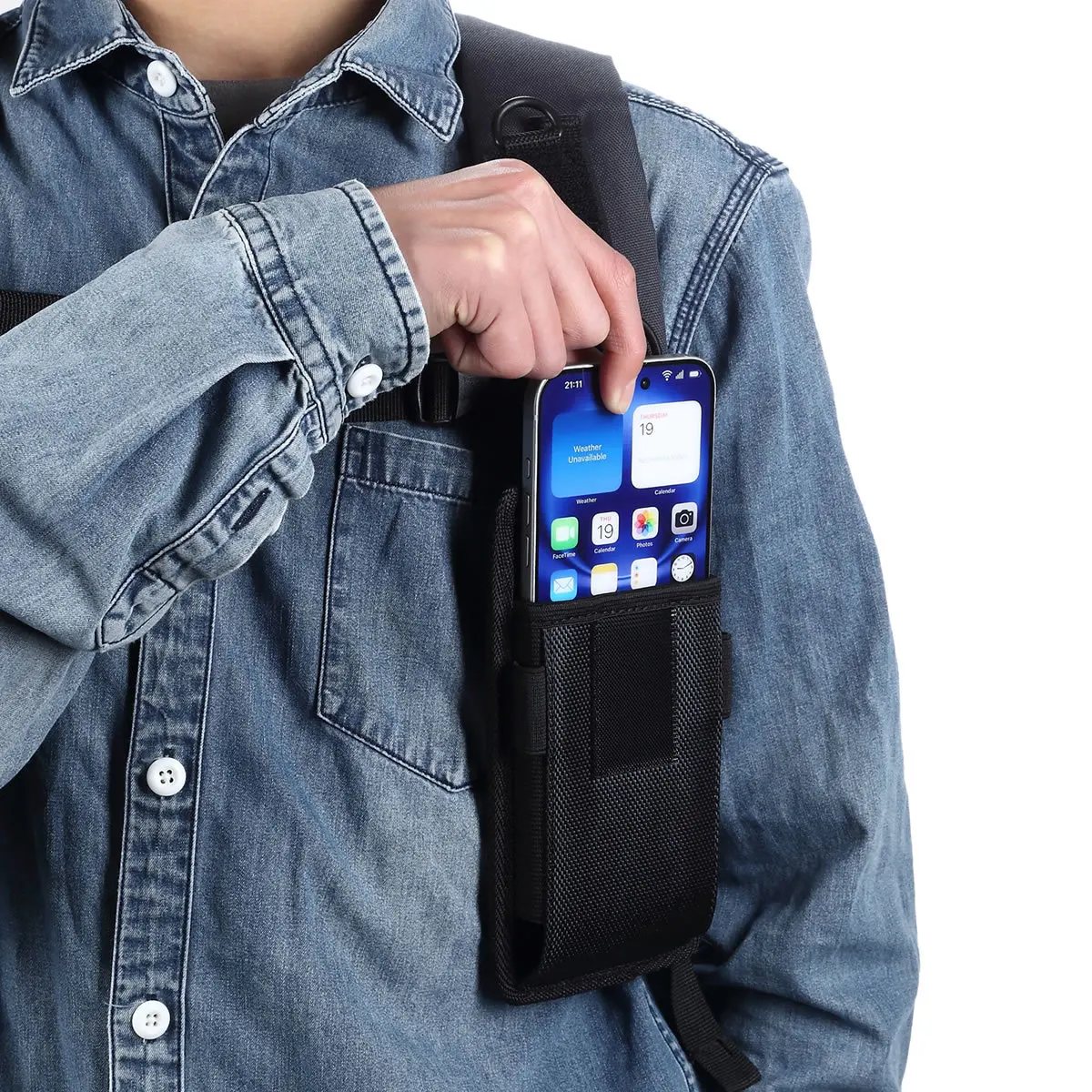 Oxford fabric wear-resistant mobile phone waist bag, hanging buckle, small chest layer, vertical Velcro shoulder bag