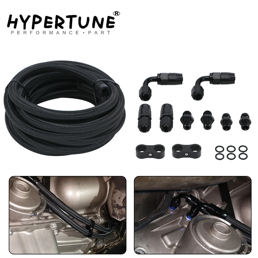 AN6 6AN Automatic Transmission Cooler Lines Kit Black Nylon Braided Hose Kit with fittings For 4L60E 4L65E