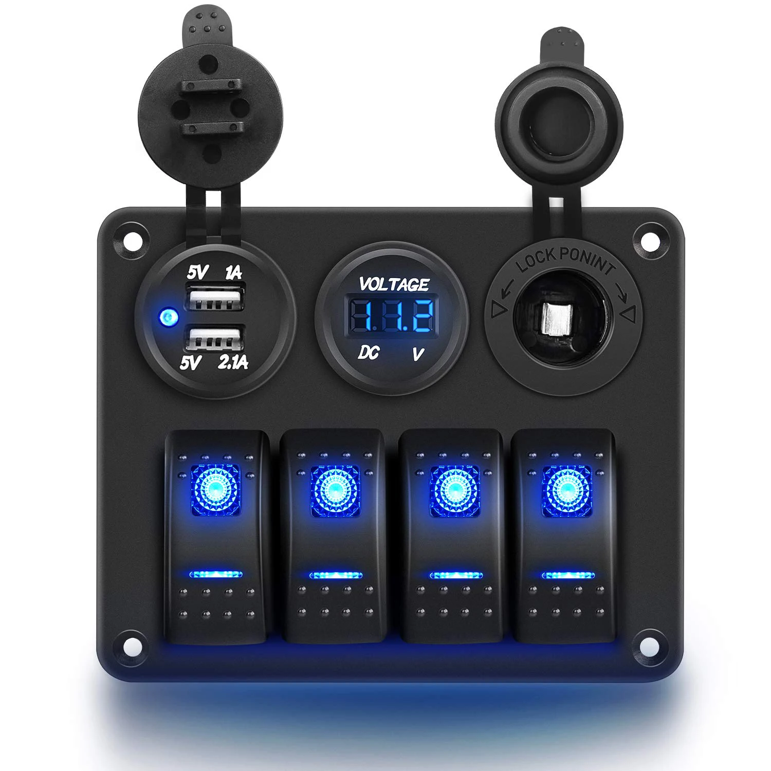 

Pre-wired Aluminum 4-set Switch Panel with Dual USB Socket Voltmeter 12V-24V Car Rvs Truck Switch Panel