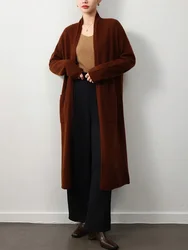 Women Wool Cashmere Long Cardigan 35% Cashmere Fashion Color Knitted Tops Robe Loose Shirt Sweaters Solid Autumn Winter 2024 New